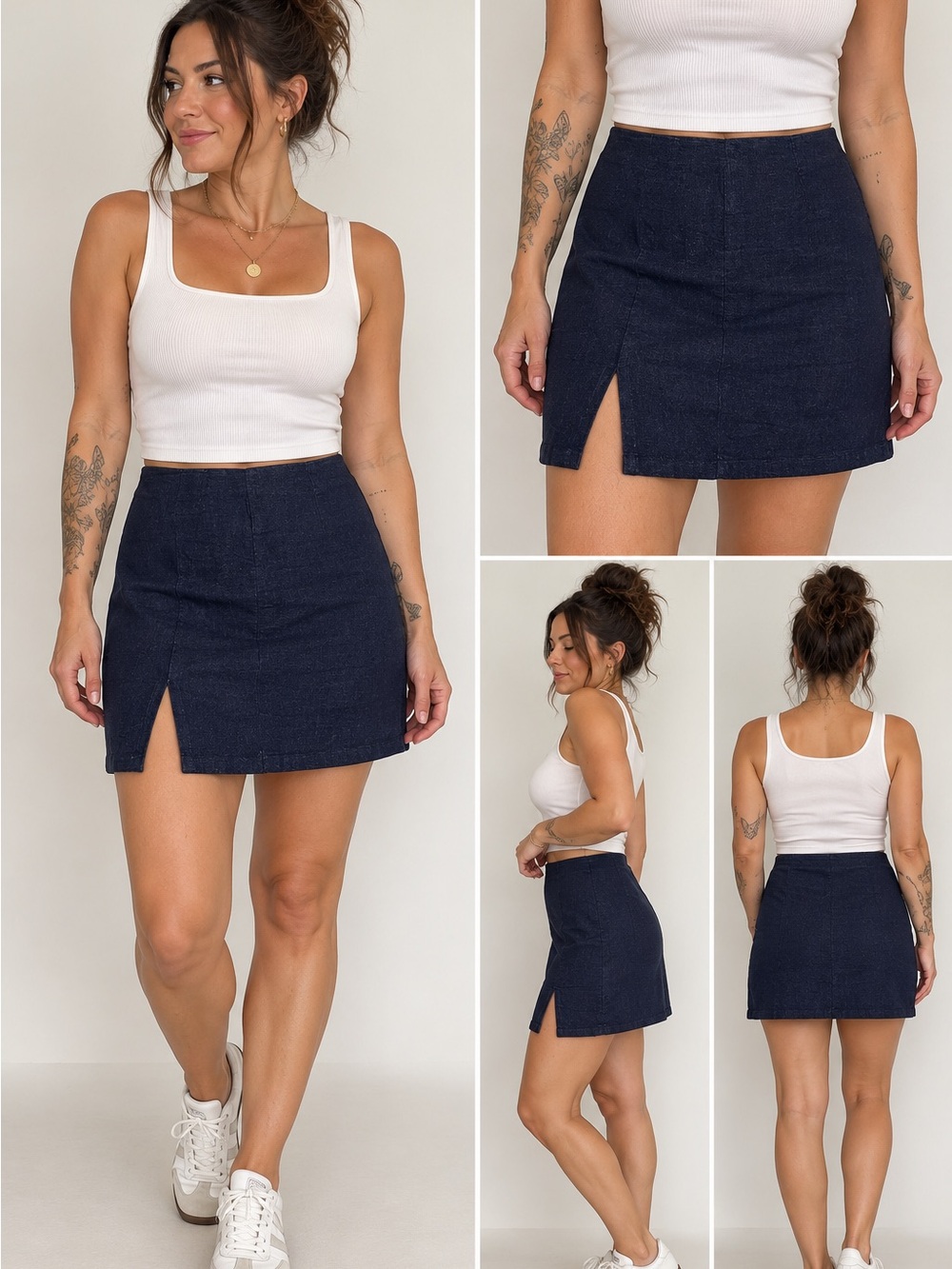90s vintage GAP Cotton Stretch Mini Skirt | Size 8 | Front Slit Dark Navy Blue
